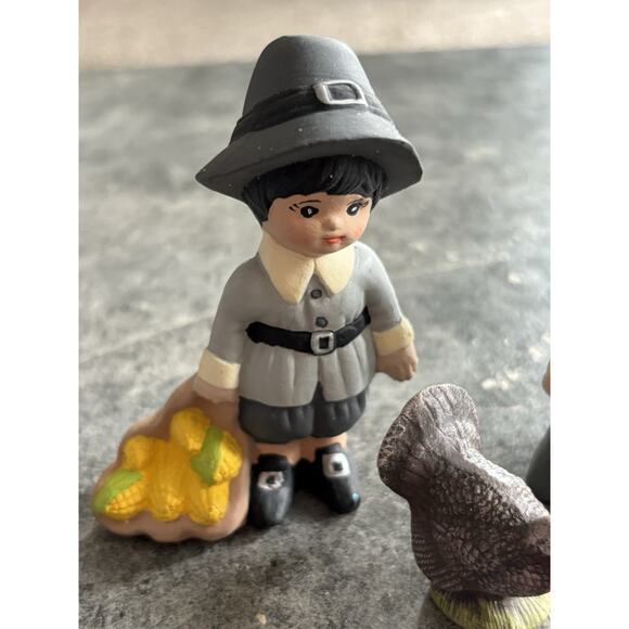 Fall Figurines Turkey Pilgrim Girl & Boy Ceramic Vtg Thanksgiving Decor Set of 3 - Picture 7 of 7